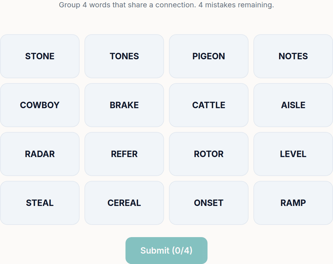 Connections-style puzzle grid
